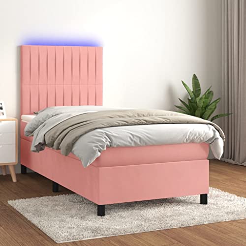 Willood Boxspringbett mit Matratze & LED Rosa 90x200 cm Samt Vertikale Streifen von Willood