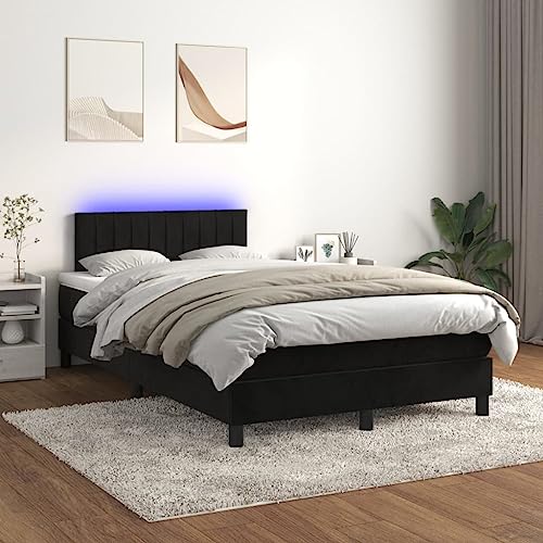 Willood Boxspringbett mit Matratze LED Schwarz 120x200cm Bettgestell Bett Doppelbett Polsterbett Lattenrost Bettrahmen Hotelbett Schlafzimmerbett Samt Stil7 von Willood