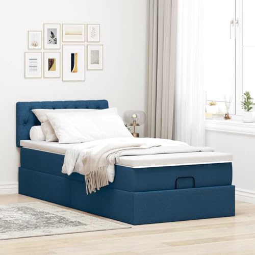 Willood Boxspringbett mit Matratze & LEDs Blau 100x200 cm Stoff Knopfheftung Design von Willood