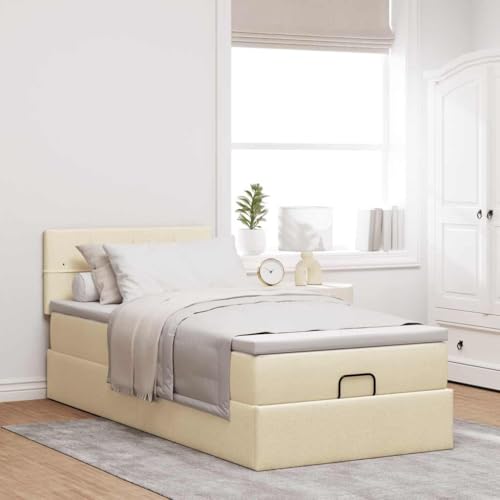 Willood Boxspringbett mit Matratze & LEDs Creme 100x200 cm Stoff Block mit Quadraten von Willood