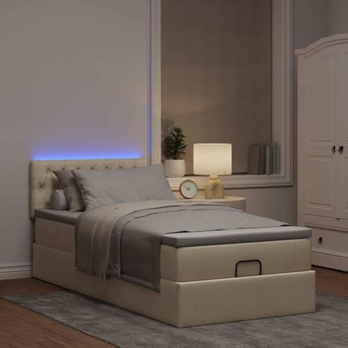 Willood Boxspringbett mit Matratze & LEDs Creme 100x200 cm Stoff Knopfheftung Design von Willood