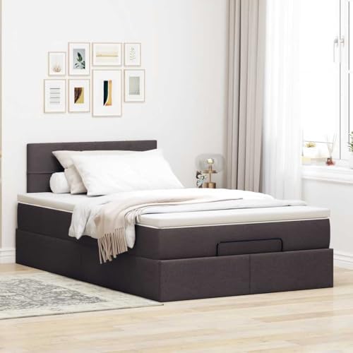 Willood Boxspringbett mit Matratze & LEDs Dunkelbraun 120x200 cm Stoff Block mit Quadraten von Willood