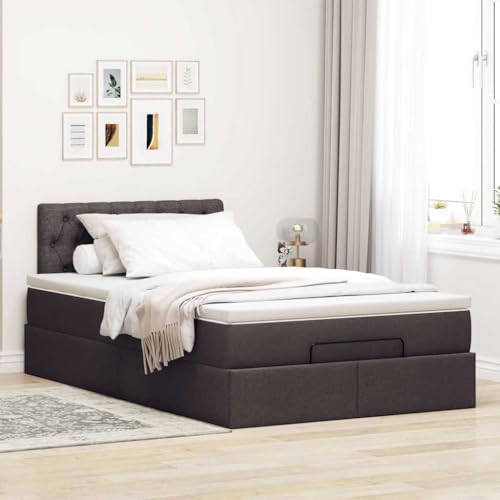 Willood Boxspringbett mit Matratze & LEDs Dunkelbraun 120x200 cm Stoff Knopfheftung Design von Willood