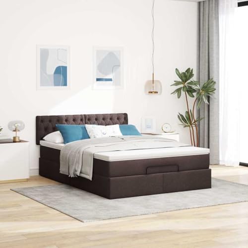 Willood Boxspringbett mit Matratze & LEDs Dunkelbraun 140x200 cm Stoff Knopfheftung Design von Willood