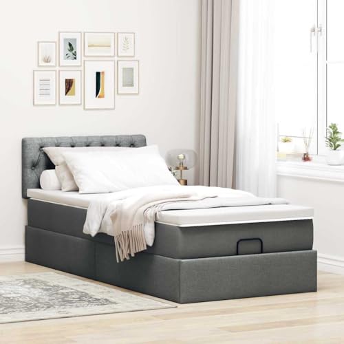 Willood Boxspringbett mit Matratze & LEDs Dunkelgrau 100x200 cm Stoff Knopfheftung Design Willood Boxspringbett mit Matratze & LEDs Dunkelgrau 100x200 cm Stoff Knopfheftung Design von Willood