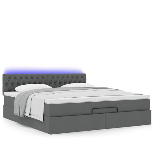 Willood Boxspringbett mit Matratze & LEDs Dunkelgrau 180x200 cm Stoff Knopfheftung Design von Willood