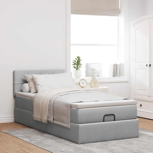 Willood Boxspringbett mit Matratze & LEDs Hellgrau 100x200 cm Stoff Block mit Quadraten von Willood