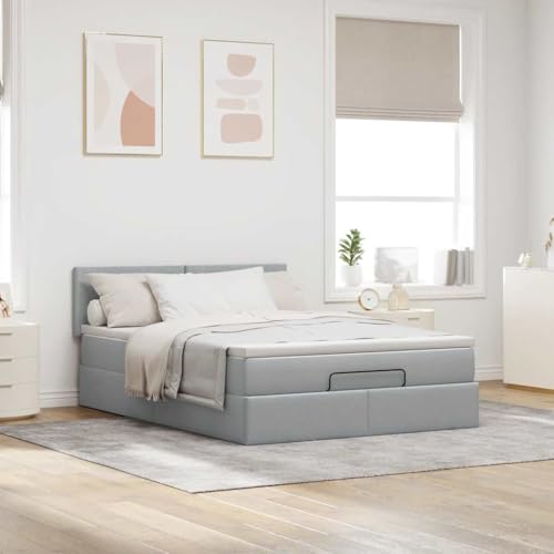Willood Boxspringbett mit Matratze & LEDs Hellgrau 140x200 cm Stoff Schlichtes Design von Willood