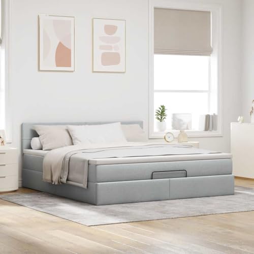 Willood Boxspringbett mit Matratze & LEDs Hellgrau 160x200 cm Stoff Block mit Quadraten von Willood