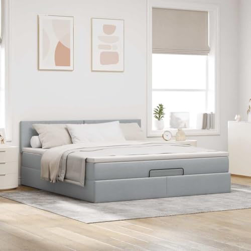 Willood Boxspringbett mit Matratze & LEDs Hellgrau 160x200 cm Stoff Schlichtes Design von Willood