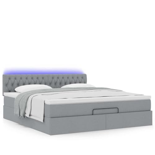 Willood Boxspringbett mit Matratze & LEDs Hellgrau 180x200 cm Stoff Knopfheftung Design von Willood