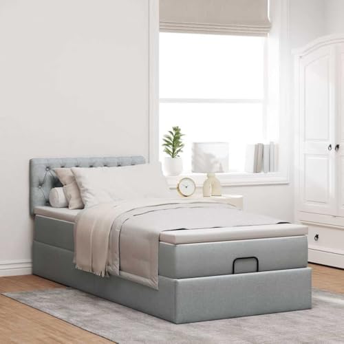 Willood Boxspringbett mit Matratze & LEDs Hellgrau 90x190 cm Stoff Knopfheftung Design Willood Boxspringbett mit Matratze & LEDs Hellgrau 90x190 cm Stoff Knopfheftung Design von Willood