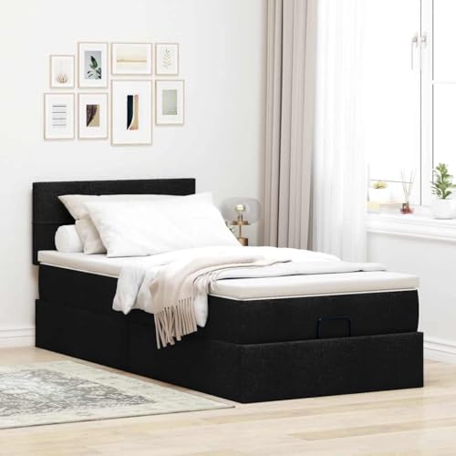 Willood Boxspringbett mit Matratze & LEDs Schwarz 100x200 cm Stoff Block mit Quadraten von Willood