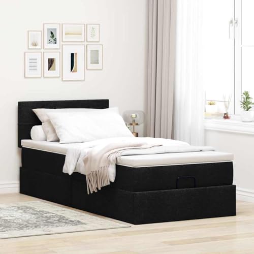 Willood Boxspringbett mit Matratze & LEDs Schwarz 90x190 cm Stoff Block mit Quadraten von Willood