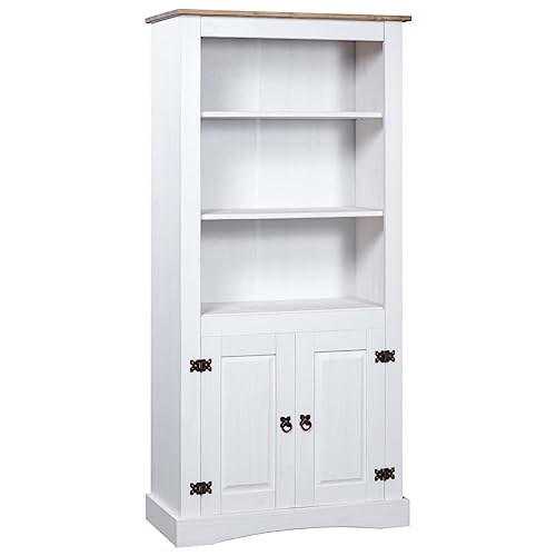 Willood Buffetschrank Mexiko-Stil Kiefernholz Kiefer Schrank Corona Bücherregal Vitrine Standvitrine Highboard Kommode Anrichte Weiß 80x40x170 cm von Willood