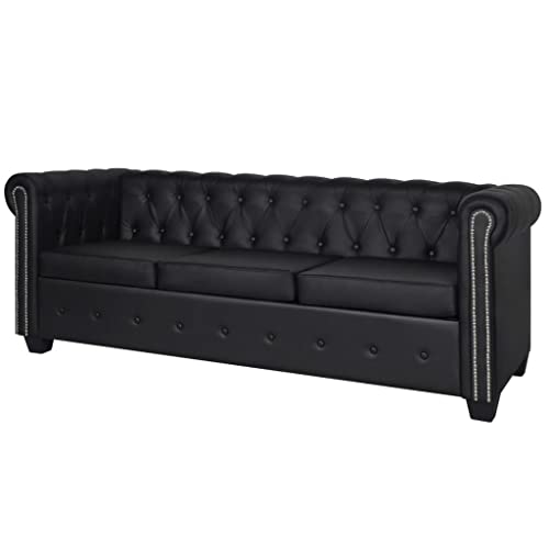 Willood Chesterfield-Sofa 3-Sitzer Kunstleder Garnitur Wohnmöbel Büromöbel Loungesofa Sitzmöbel Wohnzimmersofa Rattansofa Couchgarnitur Designsofa Natur Rattan Schwarz von Willood