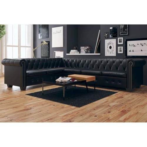 Willood Chesterfield-Sofa L-Form Ecksofa mit Schlaffunktion 6-Sitzer Kunstleder Schwarz von Willood