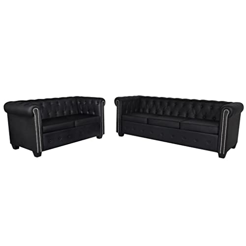 Willood Chesterfield-Sofa L-Form Ecksofa mit Schlaffunktions 2-Sitzer und 3-Sitzer Kunstleder Schwarz von Willood