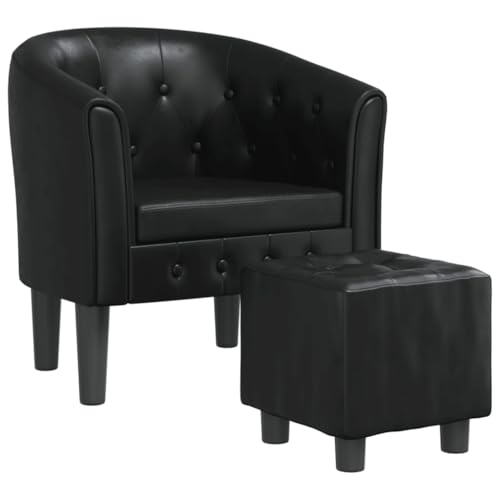 Willood Clubsessel mit Fußhocker Sessel mit Polsterung Cocktailsessel Freizeitsessel Sessel Schwarz Kunstleder von Willood