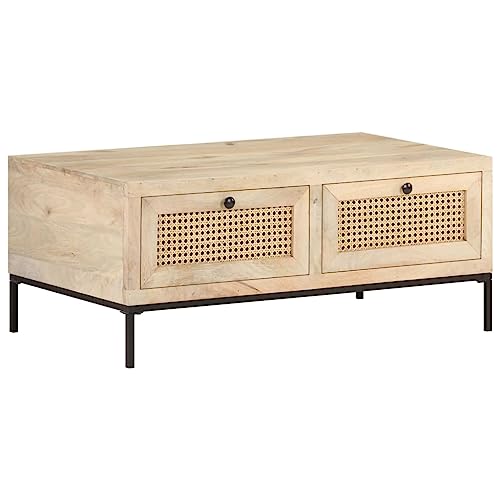 Willood Couchtisch 90x50x37 cm Mango Massivholz und Rohrgeflecht von Willood