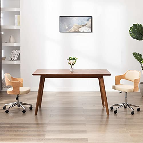 Willood Drehbarer Bürostuhl Drehbar Höhenverstellbar Schreibtischstuhl Büromöbel Chefsessel Stuhl Bürosessel Drehstuhl Computerstuhl Creme Bugholz und Kunstleder von Willood