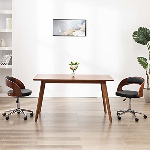 Willood Drehbarer Bürostuhl Drehbar Höhenverstellbar Schreibtischstuhl Büromöbel Stuhl Chefsessel Drehstuhl Bürosessel Computerstuhl Schwarz Dunkelbraun Bugholz und Kunstleder von Willood