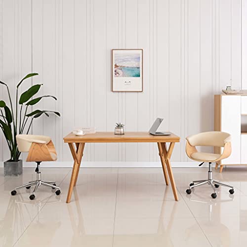 Willood Drehbarer Bürostuhl Drehbar Höhenverstellbar Schreibtischstuhl Drehstuhl Büromöbel Stuhl Chefsessel Bürosessel Computerstuhl Creme Bugholz und Kunstleder von Willood