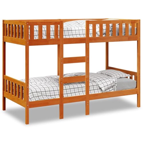 Willood Etagenbett, Kinderbett mit Rausfallschutz Leiter, Bettgestell mit Lattenrost, Bett Stockbett Holzbett Wachsbraun 80x200 cm Massivholz Kiefer von Willood