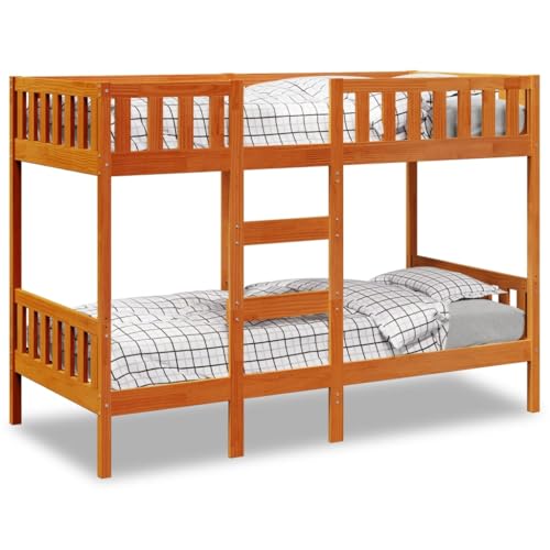 Willood Etagenbett, Kinderbett mit Rausfallschutz Leiter, Bettgestell mit Lattenrost, Bett Stockbett Holzbett Wachsbraun 90x200 cm Massivholz Kiefer von Willood