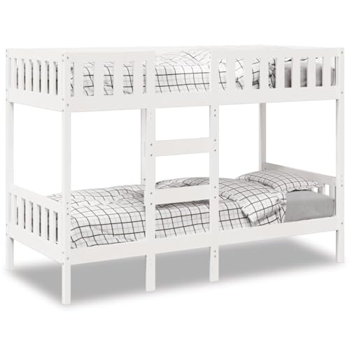 Willood Etagenbett, Kinderbett mit Rausfallschutz Leiter, Bettgestell mit Lattenrost, Bett Stockbett Holzbett Weiß 90x190 cm Massivholz Kiefer von Willood