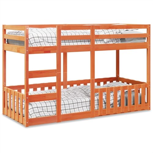 Willood Etagenbett, Kinderbett mit Rausfallschutz Leiter, Stockbett mit Lattenrost, Bett Holzbett Bodenbett Wachsbraun 75x190 cm Massivholz Kiefer von Willood