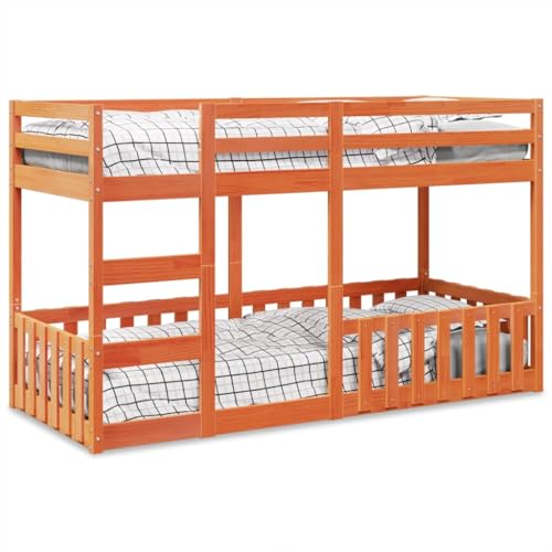 Willood Etagenbett, Kinderbett mit Rausfallschutz Leiter, Stockbett mit Lattenrost, Bett Holzbett Bodenbett Wachsbraun 90x200 cm Massivholz Kiefer von Willood