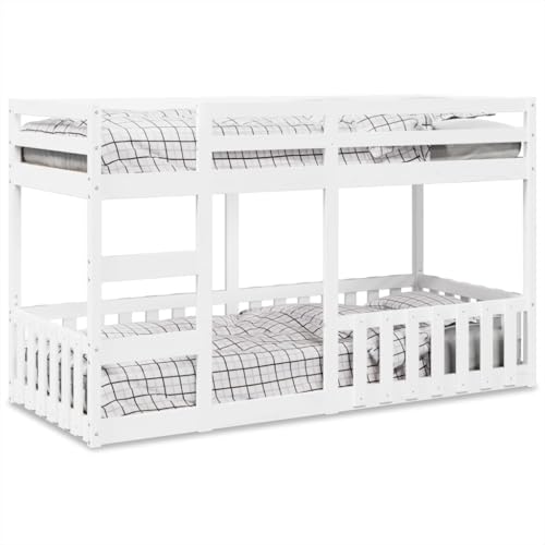 Willood Etagenbett, Kinderbett mit Rausfallschutz Leiter, Stockbett mit Lattenrost, Bett Holzbett Bodenbett Weiß 80x200 cm Massivholz Kiefer von Willood