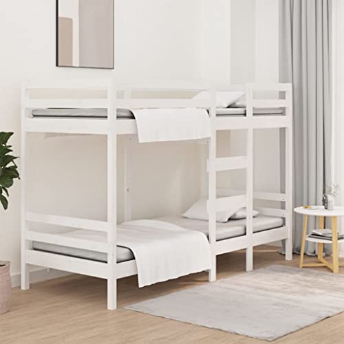 Willood Etagenbett Hochbett Schlafzimmerbett Stockbett Holzbett Bettgestell Bettrahmen Massivholzbett Bett Weiß 75x190 cm Massivholz Kiefer von Willood