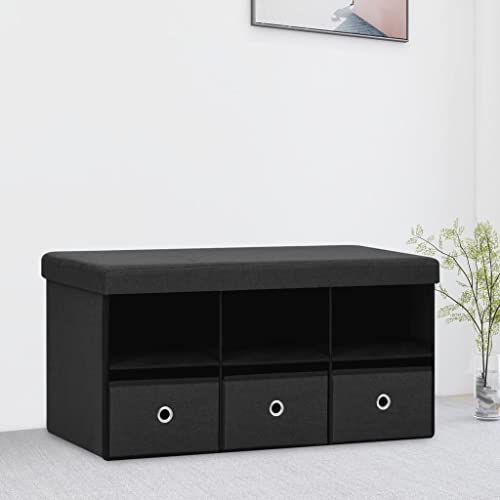 Willood Faltbare Sitzbank mit Stauraum Schwarz 76x38x38cm Leinenoptik von Willood