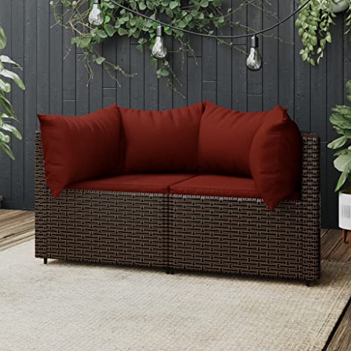 Willood Garten-Ecksofas mit Kissen 2 STK. Braun Poly Rattan Braun und Rot2xEckteil3029632de von Willood