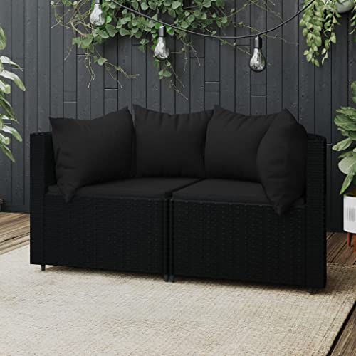 Willood Garten-Ecksofas mit Kissen 2 STK. Schwarz Poly Rattan Schwarz2xEckteil3029632de von Willood
