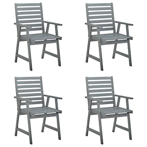 Willood Garten-Essstühle 4 STK. Grau Massivholz Akazie Sessel Balkon armlehne esszimmerstühle Chair von Willood