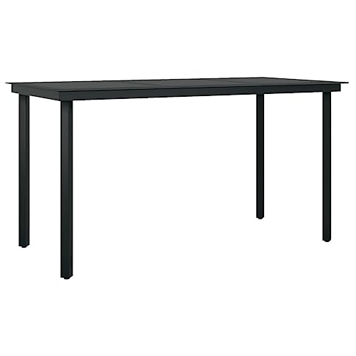 Willood Garten-Esstisch Schwarz Stahl und Glas 140 x 70 x 74 cm Schwarz esstisch Outdoor Garten Balkon Table von Willood