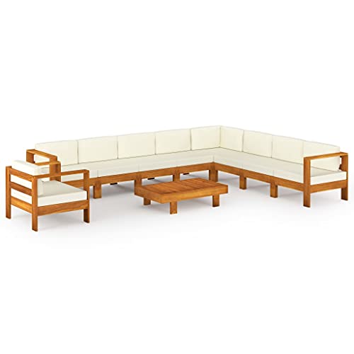 Willood Gartenmöbel 10 TLG. Garten Lounge Set mit Creme Auflagen Massivholz Akazie Eckteil + 7X Mittelteil + Sessel + Tisch von Willood
