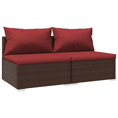 Willood Gartenmöbel 2 TLG. Garten Lounge Set mit Kissen Sofa Mittelteil (2 STK.) Braun und Rot von Willood