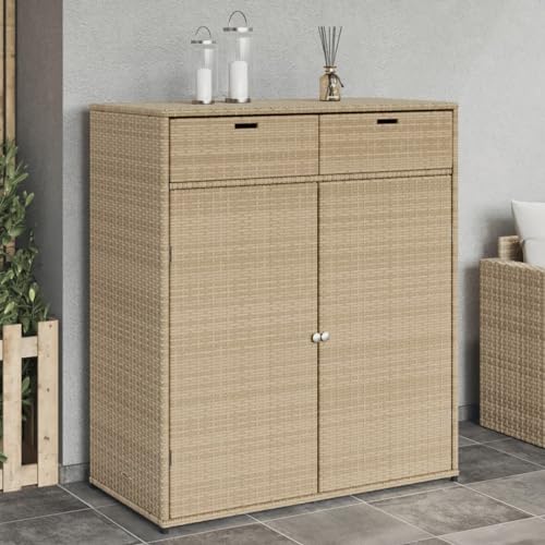 Willood Gartenschrank Poly Rattan Beige 105 x 55 x 113 cm Ideale Aufbewahrung für Kissen Handtücher und andere gartenmöbel geeignet von Willood