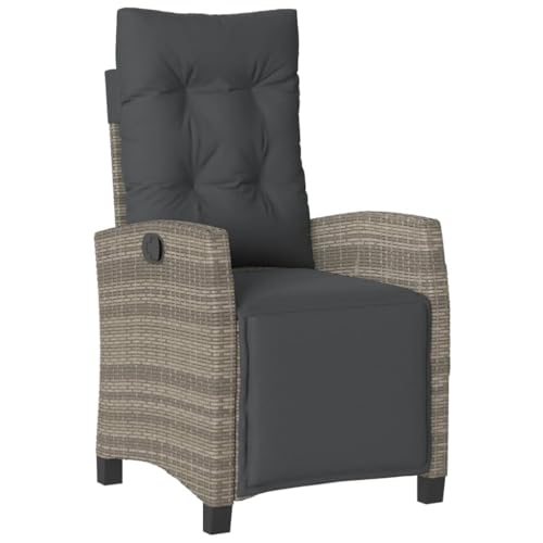 Willood Gartensessel mit Fußteil Gartenstuhl mit Verstellbarer Rückenlehne, Liegestuhl mit Stahlrahmen, Sessel Stuhl Relaxsessel Grau Poly Rattan von Willood
