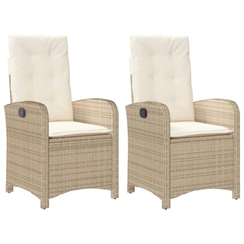 Willood Gartensessel mit Kissen 2er Garten Liegestühle Verstellbar Beige Poly Rattan von Willood
