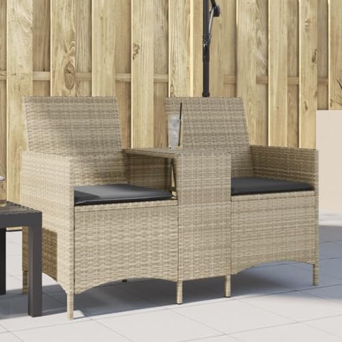 Willood Gartensofa 2-Sitzer mit Tisch und Kissen Hellgrau Poly Rattan von Willood