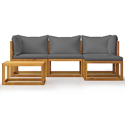 Willood Gartensofa 5 TLG. Garten Lounge Set mit Auflagen Akazienholz Massiv Gartenmöbel Dunkelgrau 2X Eckteil + Mittelteil + Fußstütze + Tisch von Willood