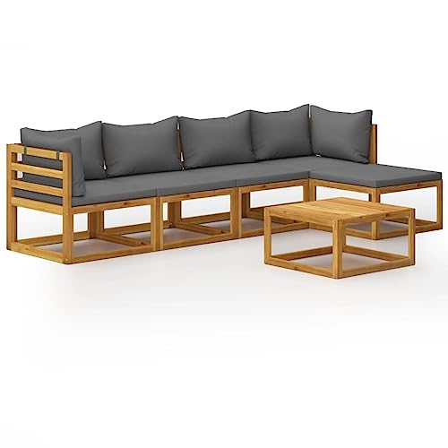 Willood Gartensofa 6 TLG. Garten Lounge Set mit Auflagen Akazienholz Massiv Gartenmöbel Dunkelgrau 2X Eckteil + 2X Mittelteil + Fußstütze + Tisch von Willood