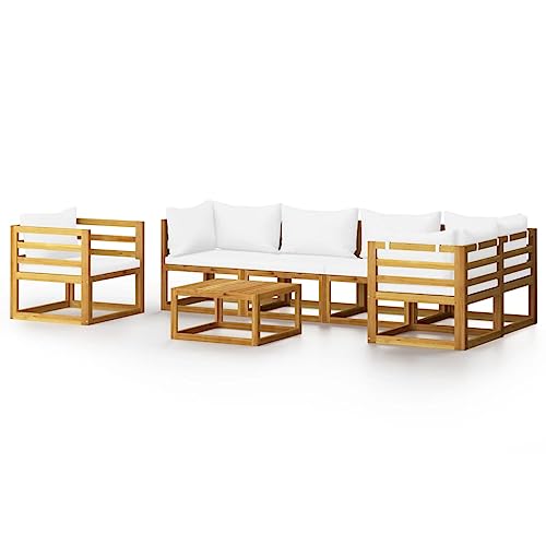 Willood Gartensofa 7 TLG. Garten Lounge Set mit Auflagen Creme Akazienholz Massiv Gartenmöbel Creme 3X Eckteil + 2X Mittelteil + Sessel + Tisch von Willood