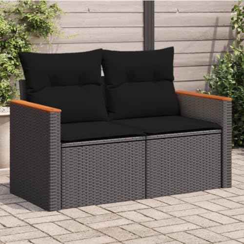 Willood Gartensofa mit Kissen 2-Sitzer Schwarz Poly Rattan Schwarz und Weißohne Stauraum3041954de von Willood
