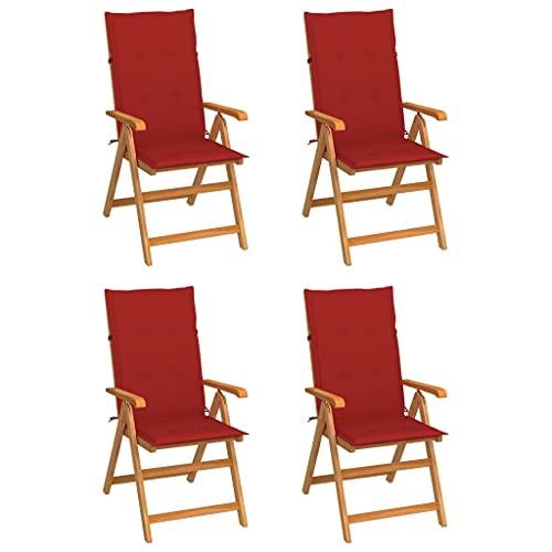 Willood Gartenstühle 4 STK. mit Roten Kissen Massivholz Teak von Willood